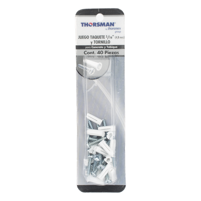 TP-0-KIT - Kit de Fijación / 20 Taquetes 3/4" y 20 Tornillos 8 mm x 3/4" (19.1 mm) / Doble Expansión / Carga 40 kg / -50°C a +80°C