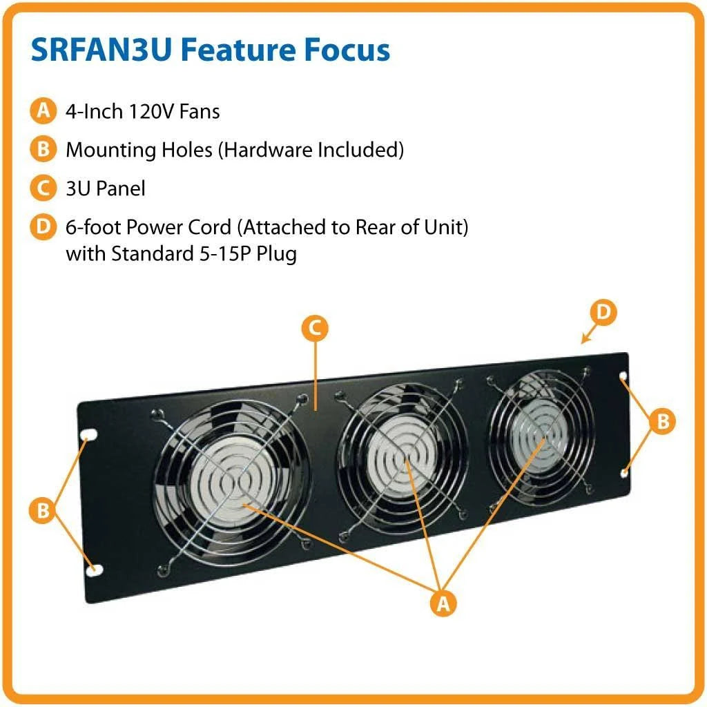 Panel Tripp Lite Ventiladores Smartrack 3U Alto Rendimiento 120V/210 Cfm/Clavija 5-15P FullOffice.com