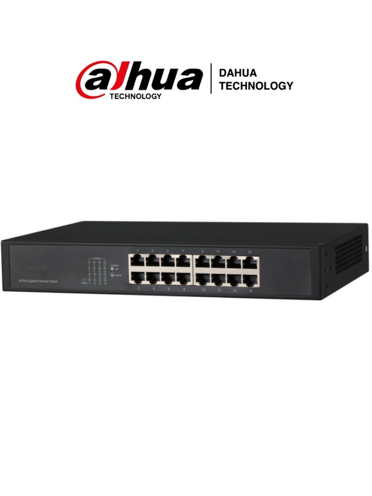 Switch Gigabit DAHUA PFS3016-16GT 16 Puertos No Administrable 10/100/1000 Base-T Switching 32G Tasa de Reenvio 23.8 Mbps Buffer 2Mb Metalico