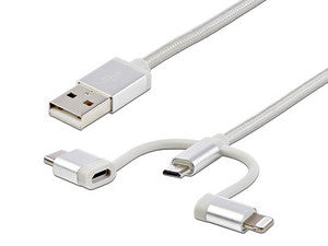 Cable de Carga USB 2m - Lightning/USB-C/Micro-USB - Certificado Apple MFi - Nylon Trenzado