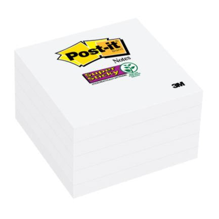 Cubo Blanco 3M Super Sticky 7.6X7.6Cm 5 Blocks 90 Hojas C/U - 654-5Ssw FullOffice.com