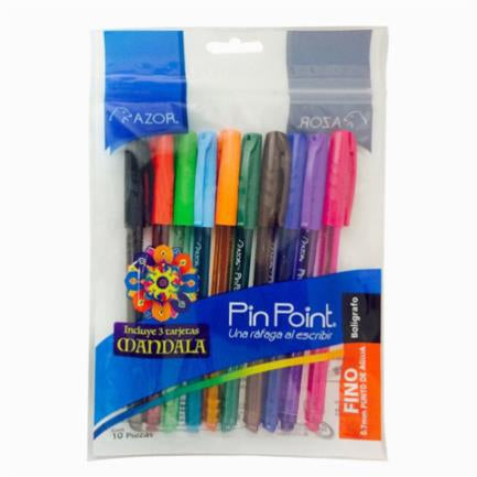 Bolígrafo Pin Point Mandala Punta Fina 0.7Mm Colores Surtidos C/10 Pzas - 6810 FullOffice.com