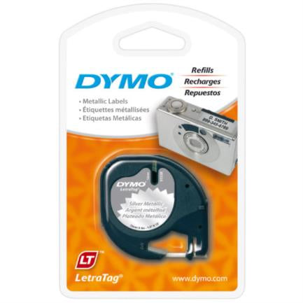 Cinta Etiquetadora Dymo Negro Sobre Gris Metalico 1/2" - 91338