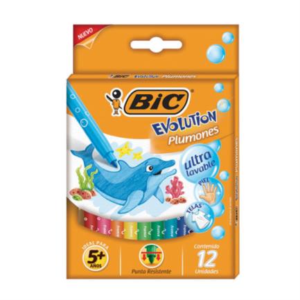 Plumones Bic Evolution Ultra Lavables Colores Surtidos C/12 Pzas - 944094 FullOffice.com