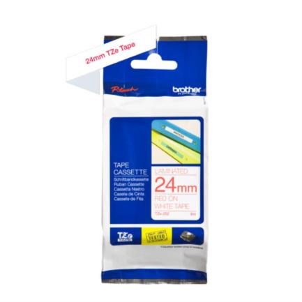 Cinta Brother Laminada Estándar Texto Rojo Sobre Cinta Blanca 24Mmx8M - Tze252 FullOffice.com