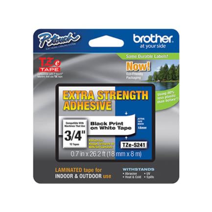 Cinta Brother Tzes241 Negro Sobre Blanco 18 Mm Extra Resiste - Tzes241
