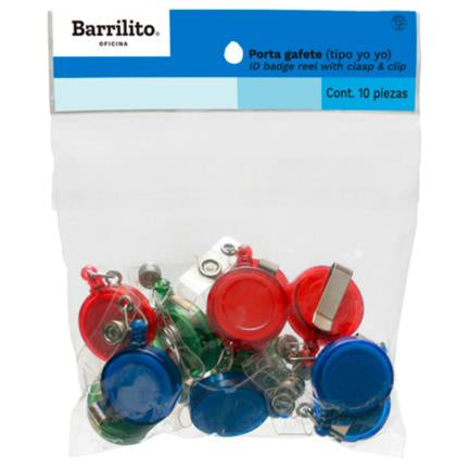 Porta Gafete Barrilito Retráctil Tipo Yo-Yo Bolsa C/12 Pzas - Cai504 FullOffice.com