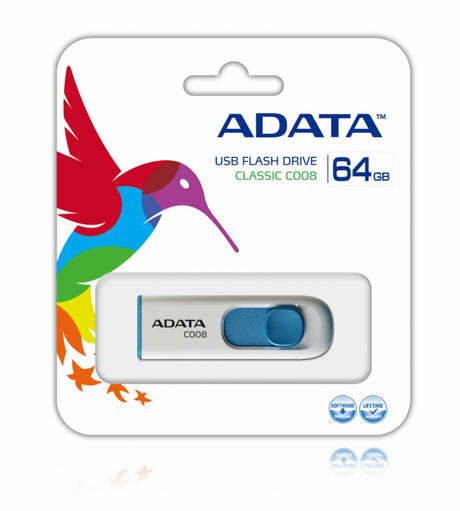 Memoria Usb Adata C008 64Gb 2.0 Color Blanco-Azul - Ac008-64G-Rwe FullOffice.com