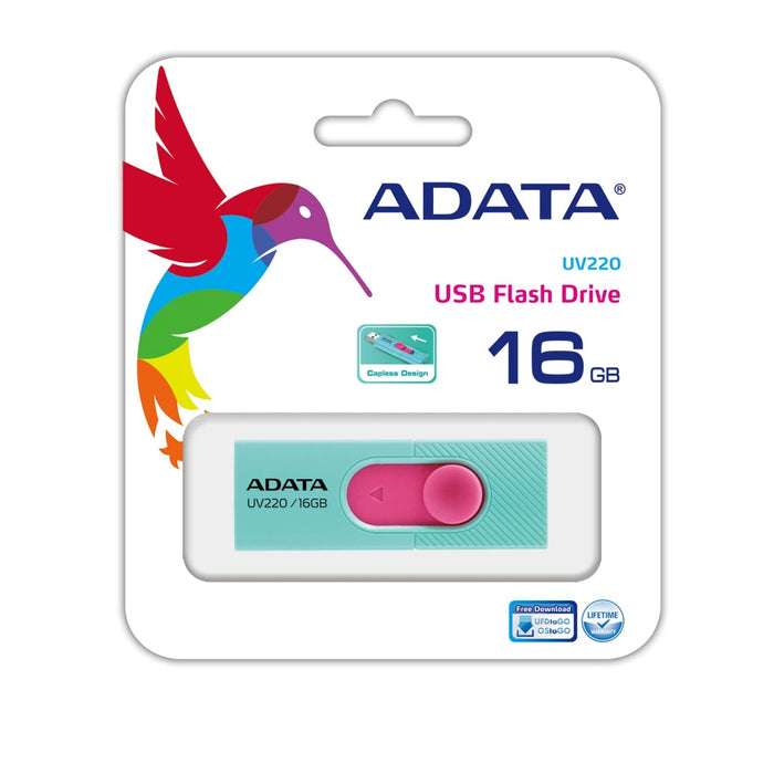 Memoria Usb Adata Uv220 16 Gb 2.0 Color Turquesa-Rosa - Auv220-16G-Rgnpk