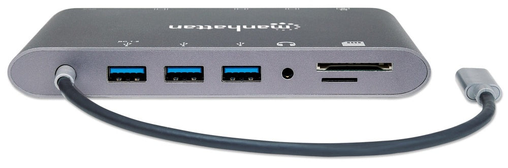 Estación Docking Manhattan Usb-C A Hdmi/Dpmini/Svga/Rj45/3.5Mm Super Velocidad Color Gris - 152808 FullOffice.com