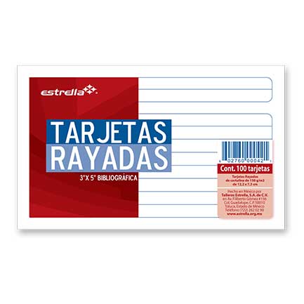 Tarjeta Estrella Bibliográfica 3X5 Raya C/100 - 42 Tarjeta Estrella
