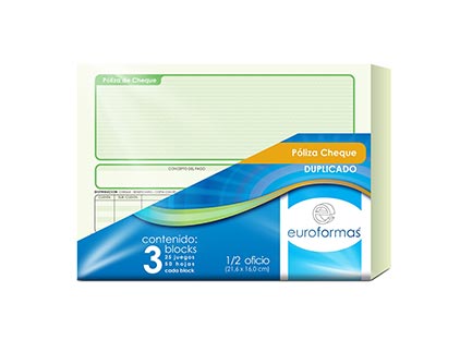 Poliza Cheque Euroforma Duplica 1/2 Oficio 25 Jgs C/3B - Er0114 FullOffice.com