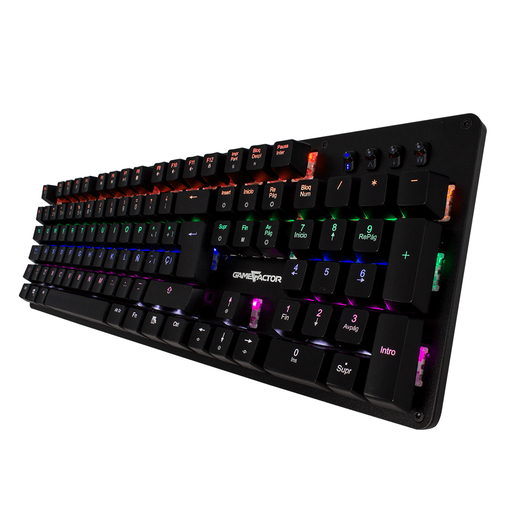 Teclado Mecánico Game Factor Kbg400-Bl Rainbow Switch Azul Usb Color Negro - Kbg400-Bl