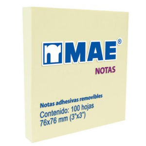 Notas Adhesivas Mae 3X3" Amarillo Pastel 100H C/12 - 21007