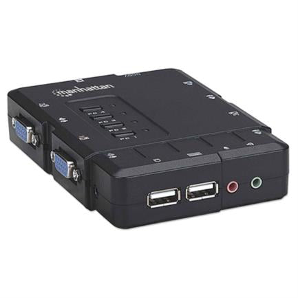 Switch Kvm Manhattan Compacto 4 Puertos Desktop Usb 4:1 Cables+Audio Color Negro - 151269 FullOffice.com