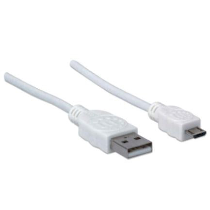 Cable Manhattan Usb 2.0 A-M Micro-B Alta Velocidad 1.8M Color Blanco - 324069 FullOffice.com