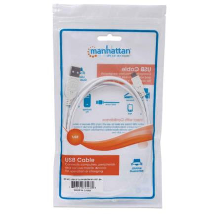 Cable Manhattan Usb 2.0 A-M Micro-B Alta Velocidad 1.8M Color Blanco - 324069 FullOffice.com
