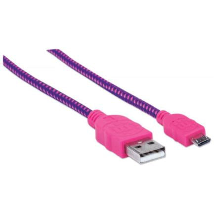 Cable Manhattan Usb Micro-B Alta Velocidad Con Recubrimiento Textil 1.8M Color Rosa-Morado - 352741 FullOffice.com