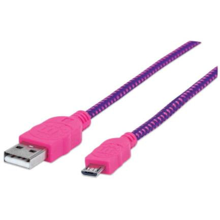 Cable Manhattan Usb Micro-B Alta Velocidad Con Recubrimiento Textil 1.8M Color Rosa-Morado - 352741 FullOffice.com