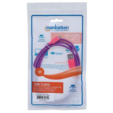Cable Manhattan Usb Micro-B Alta Velocidad Con Recubrimiento Textil 1.8M Color Rosa-Morado - 352741 FullOffice.com