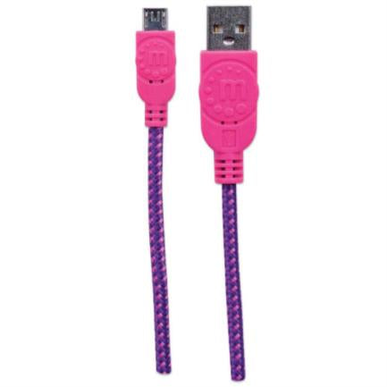Cable Manhattan Usb Micro-B Alta Velocidad Con Recubrimiento Textil 1.8M Color Rosa-Morado - 352741 FullOffice.com