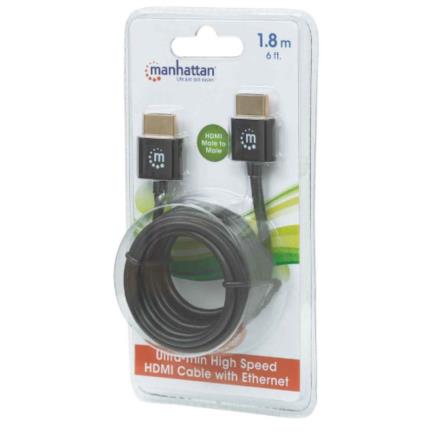 Cable Manhattan Hdmi M-M Ultra Delgado Alta Velocidad Con Ethernet 1.8M Color Negro - 394369 FullOffice.com