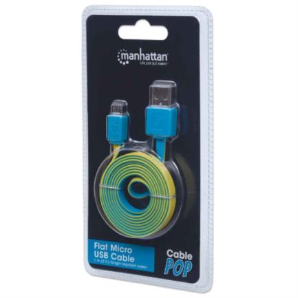 Cable Manhattan Plano Alta Velocidad Micro-B Usb 1M Color Azul-Amarillo - 391436 FullOffice.com