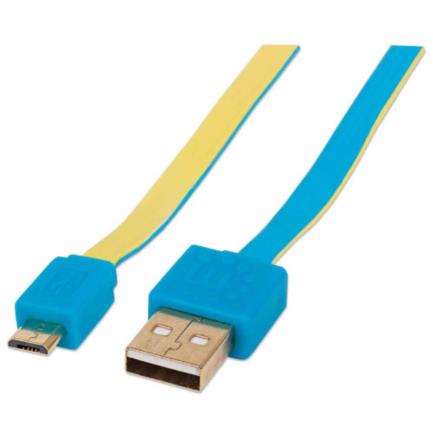 Cable Manhattan Plano Alta Velocidad Micro-B Usb 1M Color Azul-Amarillo - 391436 FullOffice.com