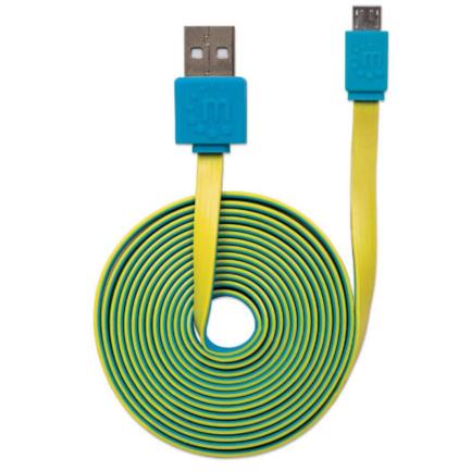 Cable Manhattan Plano Alta Velocidad Micro-B Usb 1.8M Color Azul-Amarillo - 391283 FullOffice.com