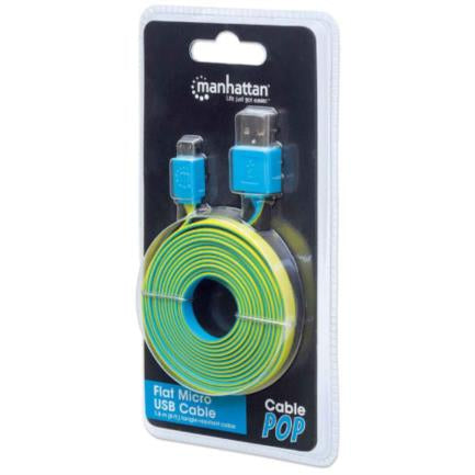 Cable Manhattan Plano Alta Velocidad Micro-B Usb 1.8M Color Azul-Amarillo - 391283 FullOffice.com