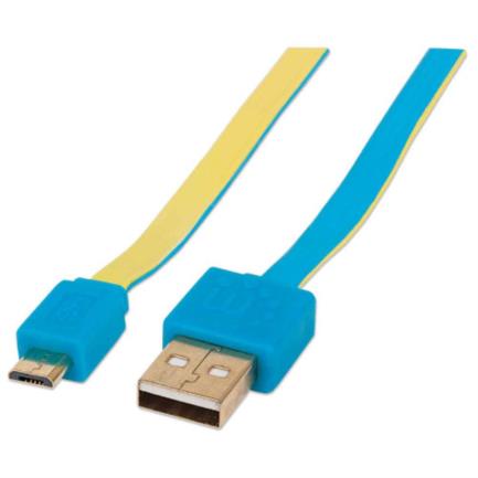 Cable Manhattan Plano Alta Velocidad Micro-B Usb 1.8M Color Azul-Amarillo - 391283 FullOffice.com