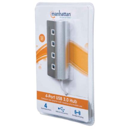 Hub Manhattan Usb 3.0 Superspeed 4 Puertos Color Aluminio - 163767 FullOffice.com