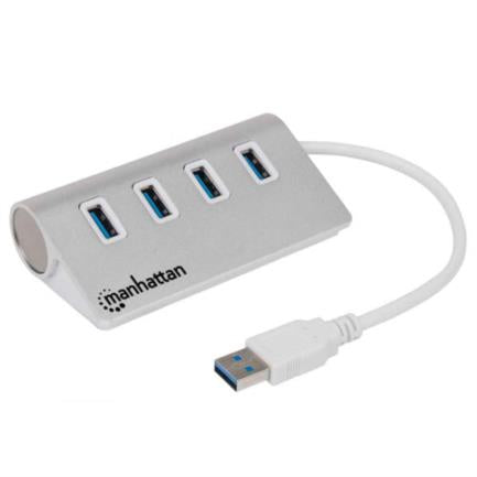 Hub Manhattan Usb 3.0 Superspeed 4 Puertos Color Aluminio - 163767 FullOffice.com