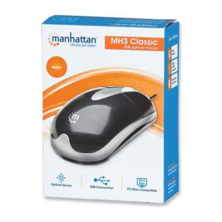 Mouse Manhattan Óptico Clásico Mh3 Usb 1000Dpi Color Negro-Plata - 177016 FullOffice.com
