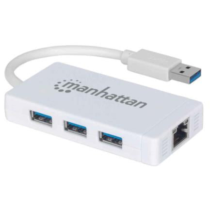 Hub Manhattan Usb 3.0 Con 3 Puertos/Adaptador Gigabit Ethernet - 507578 FullOffice.com