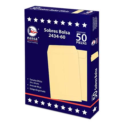 Sobre Bolsa Nassa Oficio Ante 8 Pqs C/50 Pzs 24X34 Cms - Ia0297 FullOffice.com