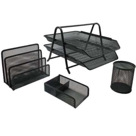 Juego De Charola Organizadora Nextep Malla Metálica 2 Niveles Tipo Oficio Y 3 Accesorios - Ne-163 FullOffice.com