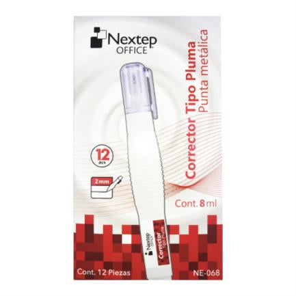 Corrector Nextep Tipo Pluma 8Ml Punta Metálica C/12 Piezas - Ne-068 FullOffice.com