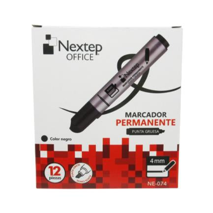 Marcador Permanente Nextep Punta Gruesa Cincel 4Mm Negro C/12 Pzas - Ne-074 FullOffice.com