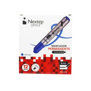 Marcador Permanente Nextep Punta Gruesa Cincel 4Mm Azul C/12 Pzas - Ne-076 FullOffice.com