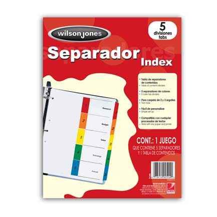 Separador Wilson Jones Vertical 5 Div Cartulina Bristol C/24 - P1345 FullOffice.com