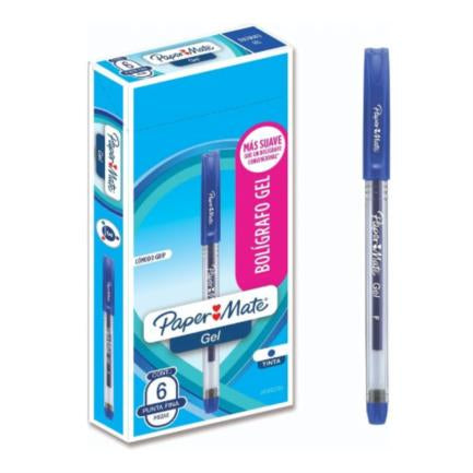 Bolígrafo Gel Papermate Eco Barril Redondo Punto Fino Color Azul C/6 Pzas - 2066230 FullOffice.com