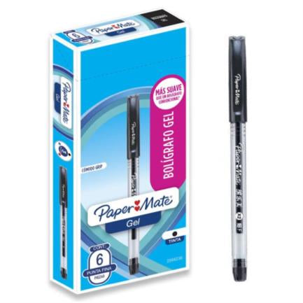 Bolígrafo Gel Papermate Eco Barril Redondo Punto Fino Color Azul C/6 Pzas - 2066236 FullOffice.com