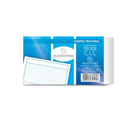 Tarjeta Euroformas Bibliografica Rayada 3X5 C/100 - Ti0004