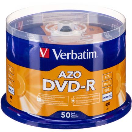 Dvd-R Verbatim Azo 4.7Gb/120Min 16X Tray Vl Spindle C/50 - 95101 FullOffice.com