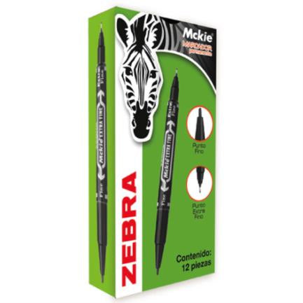 Marcador Zebra Mckie Extrafino Permanente Doble Punta Negro - 4000 FullOffice.com