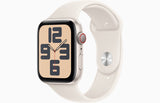 Apple Watch SE GPS + Cellular, Caja de aluminio blanco estelar de 44 mm, Correa deportiva blanco estelar - M/L