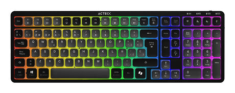 Acteck Techno Pro TI790 teclado Hogar / Oficina RF inalámbrico + bluetooth QWERTY Español Negro, Interruptor mecánico, L