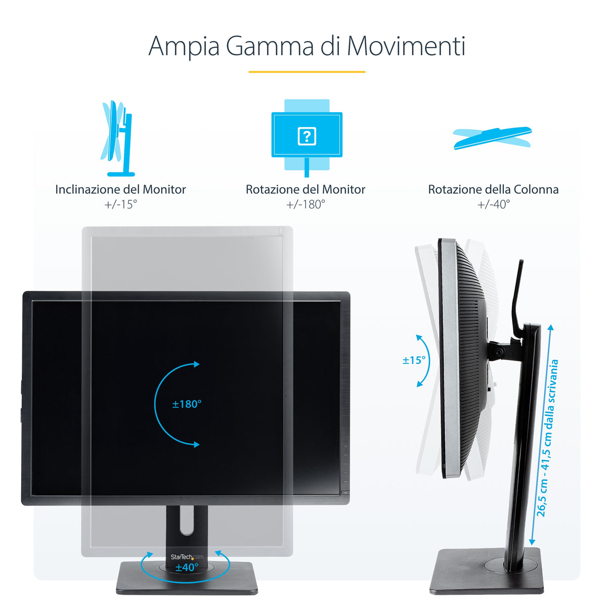 StarTech.com Soporte para un Monitor - Base para Monitor con Ajuste de Altura - para Monitores VESA de hasta 32" (7kg) - Soporte Ergonómico para Escritorio - con Inclinación/Giro/Rotación Monitor Negro