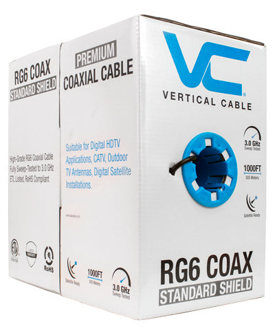 107-1234BK6S1BX, RG6, blindaje estándar , 75 OHM, conductor CCS de 18 AWG, blindaje de lámina de aluminio y trenza de al